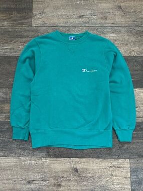 Vintage 80s Champion Turquoise Teal Crewneck Sweater Men's Size S Made in USA